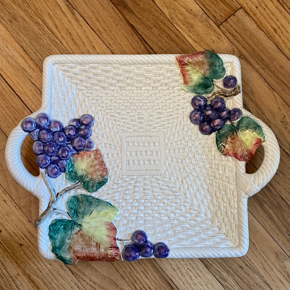 Fitz & Floyd Grapevine Ironstone Canapé Serving Tray w Handles